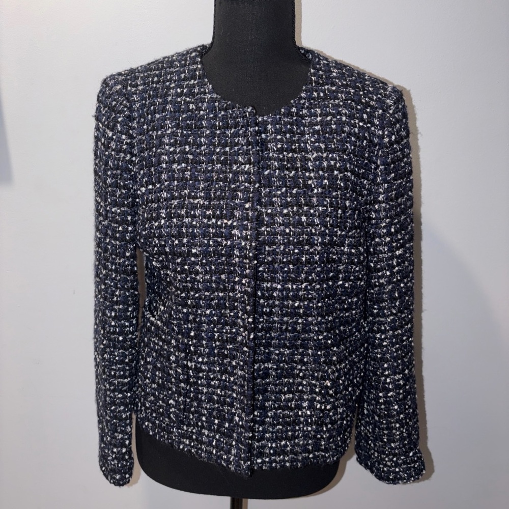 J.Crew Womens Navy  Metallic Silver Tweed Jacket Blazer  6 Classic timeless